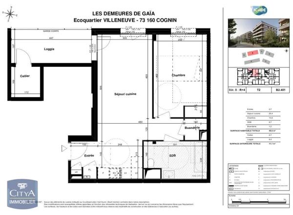 Appartement à louer 2 pièces 49.6m² Cognin (73160)