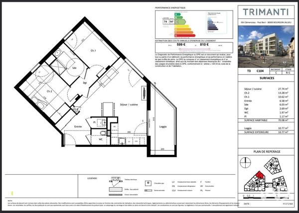 Appartement à vendre 3 pièces 70 m² Bourgoin-Jallieu