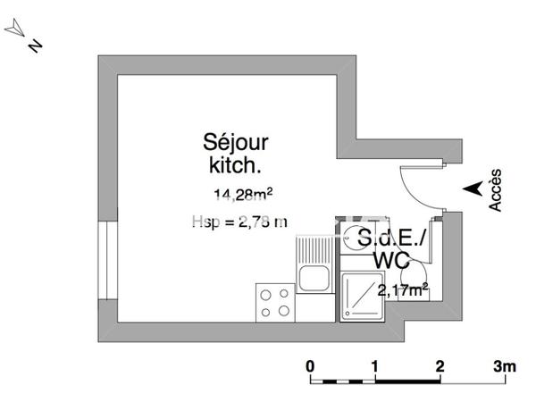 Location Studio 16.45 m² - 18 RUE DE L'ETOILE - Nimes 30000