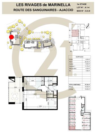 Appartement F2 à vendre  2 pièces - 47,20 m2 AJACCIO - 201