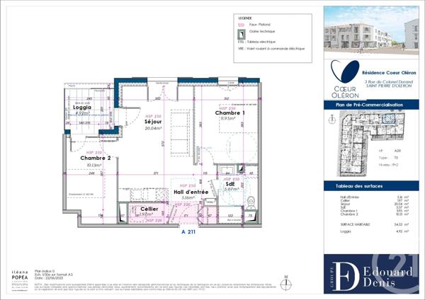 Appartement F3 à vendre  3 pièces - 54,32 m2 ST PIERRE D OLERON - 17