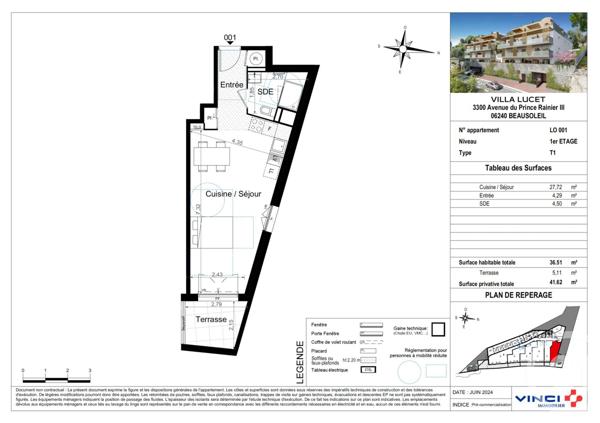 Appartement F1 à vendre  1 pièce - 36,51 m2 BEAUSOLEIL - 06
