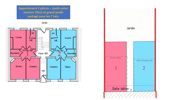 GRAND 3 PIECES 45 M² - JARDIN – CHARTRONS-BASSIN A FLOT