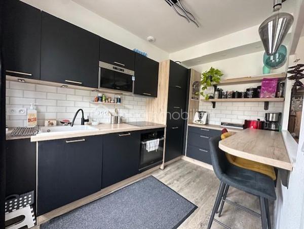 Un appartement situé au centre ville, au deuxième étage comprenant une entrée, une cuisine aménagée ouverte sur séjour, un salon, un wc, une salle de douche, deux chambres. Un grenier aménageable de 59m2, une cave. Charge de copropriété 87 euros par trimestre (eau froide, électricité des communs).