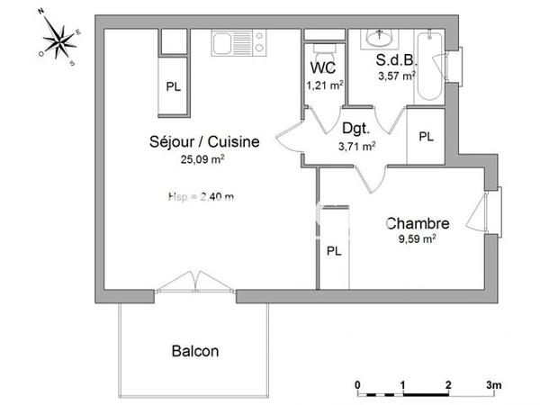 Location Appartement 2 pièces 43.17 m² - 2 ALLEE DU MAS BLANC Limoges 87100