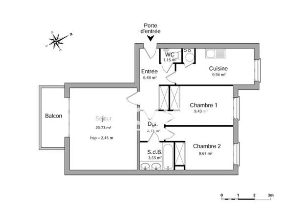 Location Appartement 3 pièces 63.69 m² - 4 PLACE ALBERT SCHWEITZER Illkirch Graffenstaden 67400