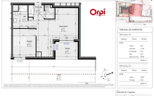 Appartement à vendre    2 pièces • 49,94 m2 Hussigny-Godbrange