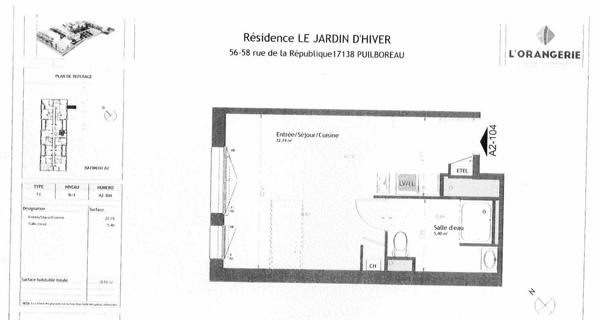 Appartement à louer    1 pièce • 28,14 m2 Puilboreau