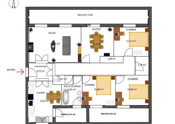 33210-LANGON CAMPUS-APPARTEMENT 5 PIÈCES AVEC TERRASSES-LOGGIA ET CAVE