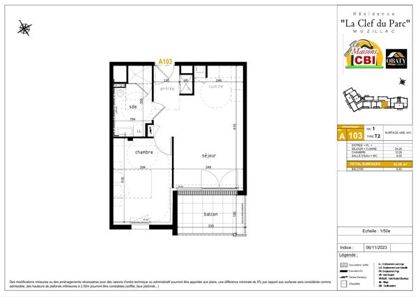 Appartement T2 de 42,38 m² en VEFA à MUZILLAC