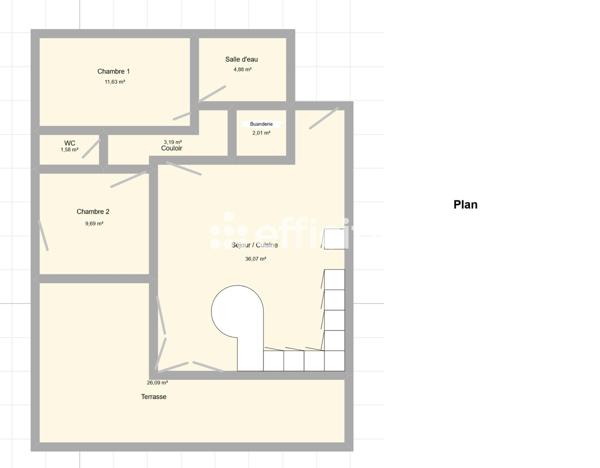 Appartement 3 pièces - 71 m² Exclusivité efficity