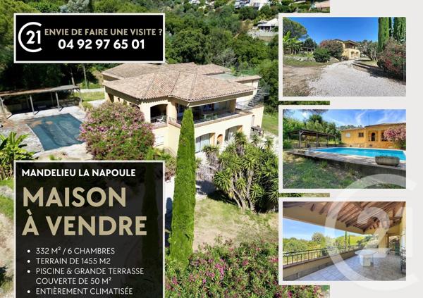 Maison à vendre  7 pièces - 332 m 2   MANDELIEU LA NAPOULE  - 06