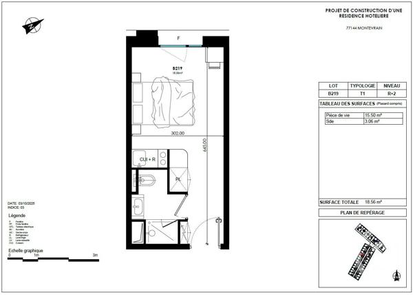 Appartement Studio à vendre  1 pièce - 18,56 m 2   MONTEVRAIN  - 77