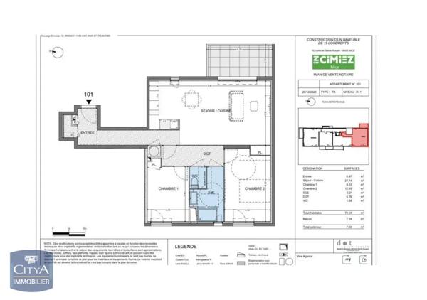 Appartement à louer 3 pièces 70.04m²