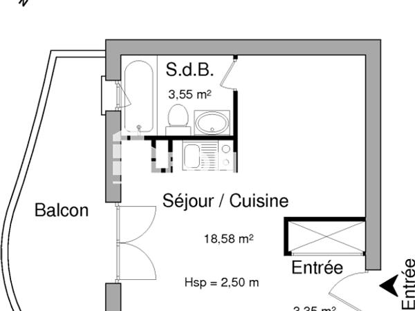 Location Studio 25.48 m² - 10 RUE PAUL ELUARD Pau 64000