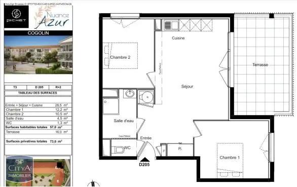 Appartement à louer 3 pièces 57m²