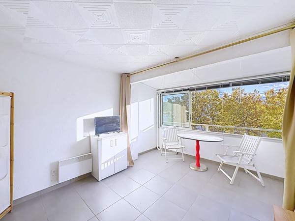 Charmant appartement studio cabine lumineux de 24.85 m2 avec loggia et vue dégagée, cellier & parking privatif à Gruissan entre le Grazel et le Port
