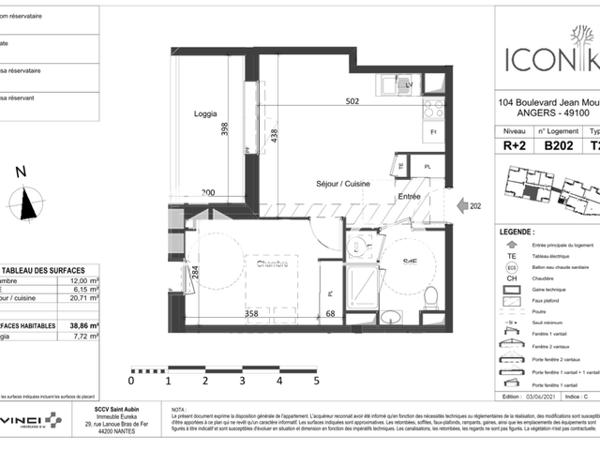 Location Appartement 2 pièces 38.86 m² - 104 BOULEVARD JEAN MOULIN Angers 49100