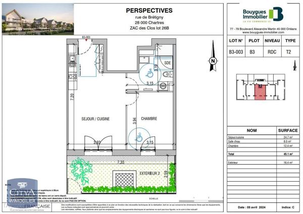 Appartement à louer 2 pièces 45.1m² Chartres (28000)