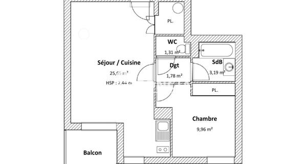 Location Appartement 2 pièces 42.01 m² - Toulouse 31200