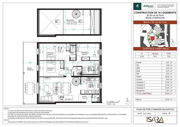 Appartement de 5 pièces principales 90,13 m2 situé à COMPIEGNE