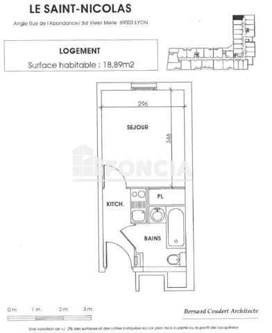 À vendre Studio 18.89 m² - Lyon 69003