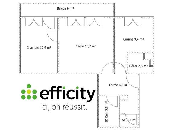 Appartement 2 pièces - 54 m²