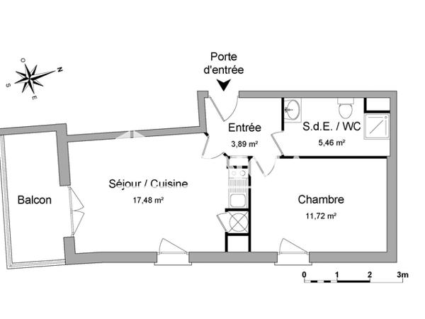 Location Appartement 2 pièces 38.55 m² - 10 RUE JOSEPHINE BAKER - BAT B Angers 49100