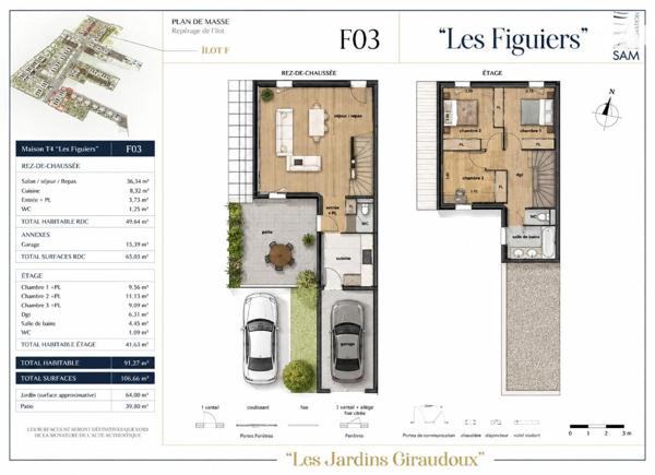 TOURS NORD 
Maison contemporaine - 91,27 m² - 3 chambres- Jardin, patio, garage et stationnements