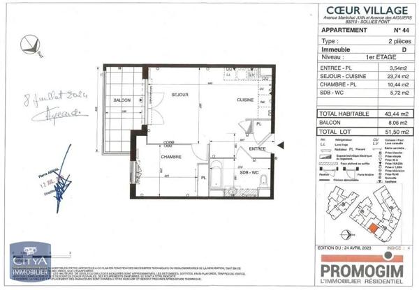 Appartement à louer 2 pièces 43.44m²