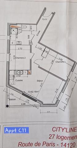 Appartement Mondeville 3 pièce(s) 61.92 m2 ascenseur parking balcon