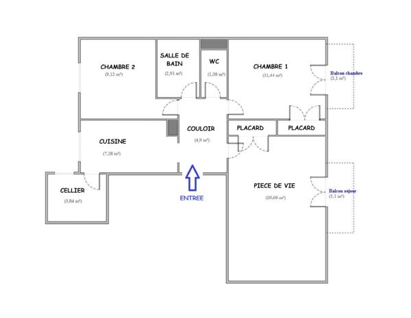 Appartement 3 pièces - 58 m²