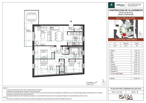 Appartement de 4 pièces principales 90,13 m2 situé à COMPIEGNE