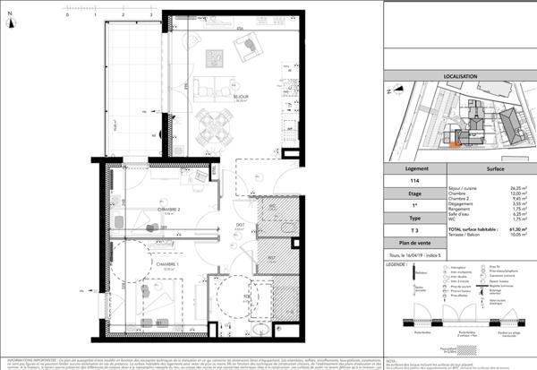 Appartement Montlouis Sur Loire 3 pièce(s) 61.3 m2