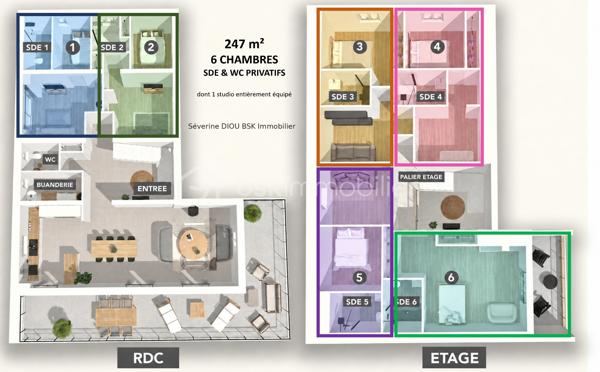 À NAVAILLES-ANGOS, à proximité de Pau, au calme d’une impasse : une maison d’environ 247 m² comprenant 6 chambres, chacune avec sa salle d’eau et ses WC privatifs. L’une d’elles, située au rez-de-chaussée, dispose également d’une kitchenette équipée.

Des espaces de vie à partager, une grande terrasse avec vue, un terrain d’environ 1 800 m² et un espace de stationnement.

Une situation pratique, à proximité de l’aéroport Pau-Pyrénées et des axes A64/A65. 

Votre projet sort de l’ordinaire ? Cette maison aussi.