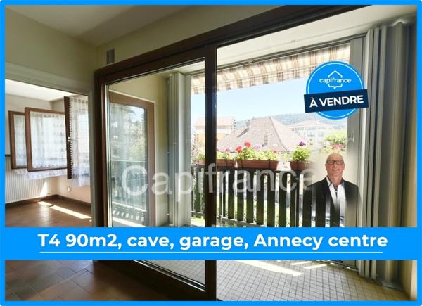 Appartement T4 de 90 m², 2ᵉ étage avec balcon, cave, garage en sus, Annecy centre (74)