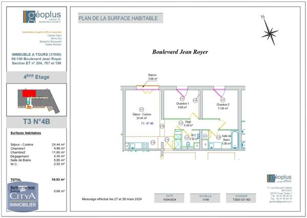 Appartement à louer 3 pièces 58.63m²