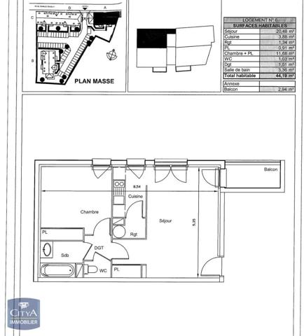 Appartement à louer 2 pièces 44.15m² Oignies (62590)