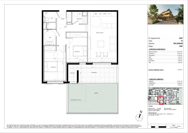 Appartement T3 à vendre  3 pièces - 71,10 m 2   BAILLARGUES  - 34