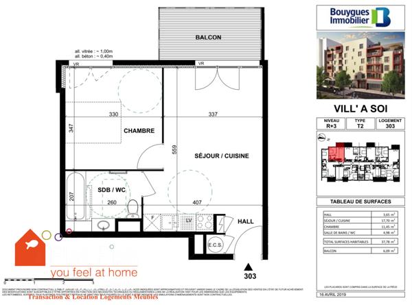 Villeurbanne (69100) T2 neuf avec balcon et parking – Résidence récente 2023 – Villeurbanne