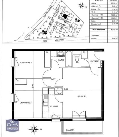Appartement à vendre 3 pièces 60m² Avion (62210)