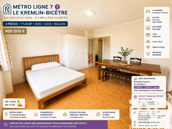 Appartement à vendre 4 pièces 77,43 m² Le Kremlin-Bicêtre