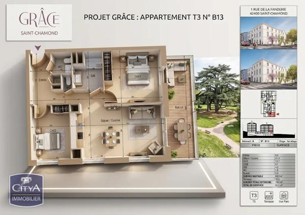 Appartement à vendre 3 pièces 59m² Saint-Chamond (42400)