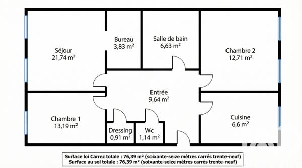Appartement à vendre 3 pièces 76,39 m² Lyon 2