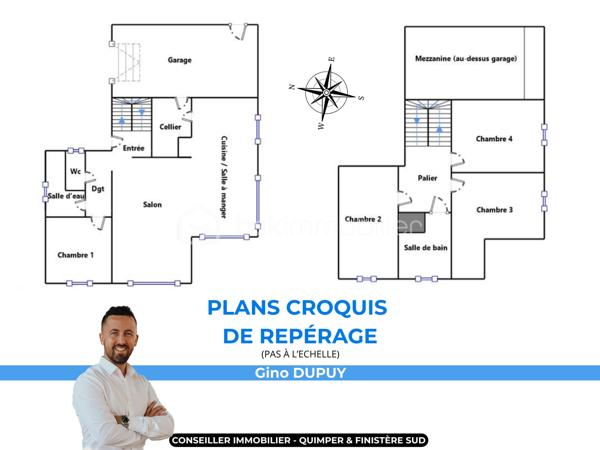 BRIEC / LESTONAN – LIMITE ERGUÉ-GABÉRIC – MAISON CONTEMPORAINE DE 2015 – 4 CHAMBRES DONT SUITE PARENTALE AU REZ-DE-CHAUSSÉE – TERRASSE EN IPÉ D’ENVIRON 40 M² – TERRAIN PAYSAGÉ D’ENVIRON 1 200 M² – GARAGE AVEC MEZZANINE – POMPE À CHALEUR – CHAUFFAGE AU SOL – PORTAIL ÉLECTRIQUE – VUE DÉGAGÉE SUR LA CAMPAGNE – DPE A.

**** Construction 2015 RT 2012 – 4 chambres – vie de plain-pied – terrasse en ipé – terrain paysagé – vue campagne – DPE A. ****

Gino DUPUY vous propose, sur le secteur de Briec / Lestonan, à proximité immédiate d’Ergué-Gabéric et à seulement quelques minutes de Quimper, cette maison contemporaine construite en 2015 selon la réglementation RT 2012.

Du premier rayon de soleil au dernier, cette maison profite d’une belle luminosité et d’un environnement verdoyant avec une vue dégagée sur la campagne.
Développant environ 120 m² au sol pour environ 106 m² Carrez, elle offre une distribution fonctionnelle permettant notamment une véritable vie de plain-pied.

**Au rez-de-chaussée :**

L’entrée dessert une belle pièce de vie lumineuse, largement ouverte sur l’extérieur et donnant directement accès à une terrasse en bois exotique Ipé d’environ 40 m².
La cuisine aménagée et équipée s’intègre naturellement à cet espace convivial.
Le niveau accueille également une suite parentale avec salle d’eau, ainsi qu’un WC indépendant.
Un cellier et un garage avec mezzanine complètent cet espace.

**À l’étage :**

L’espace nuit se compose de trois chambres supplémentaires ainsi que d’une salle de bains avec WC.
La maison dispose ainsi de quatre chambres au total, avec une organisation adaptée aussi bien à une vie familiale qu’au télétravail ou à l’accueil d’invités.

**À l’extérieur :**

La maison est implantée sur un terrain clos, arboré et paysagé d’environ 1 200 m².
La terrasse en Ipé d’environ 40 m² prolonge agréablement la pièce de vie et permet de profiter pleinement de l’environnement et de la vue sur la campagne.
Une grande cour enrobée permet le stationnement de 5 à 6 véhicules.
L’accès à la propriété s’effectue par un portail coulissant électrique.

**Côté prestations :**

– Construction de 2015  
– Réglementation thermique RT 2012  
– Environ 120 m² au sol / 106 m² Carrez  
– 4 chambres dont une suite parentale au rez-de-chaussée  
– Cuisine aménagée et équipée  
– Pompe à chaleur Air-Eau
– Chauffage au sol  
– DPE A , Excellent !
– Garage avec mezzanine  
– Cellier  
– Terrasse en bois Ipé d’environ 40 m²  
– Terrain clos, arboré et paysagé d’environ 1 200 m²  
– Portail électrique  
– Stationnement pour 5 à 6 véhicules  
– Vue dégagée sur la campagne
– Assainissement individuel conforme
– Fibre optique
– Toiture ardoises naturelles, crochets inox

**Situation :**

Un emplacement intéressant permettant de conjuguer environnement résidentiel, rural et accessibilité :

– environ 10 minutes d’Ergué-Gabéric bourg
– environ 10 minutes de Briec bourg 
– environ 13 minutes de Quimper centre
– environ 7 minutes de l’accès à la voie express Brest / Lorient

Une maison contemporaine lumineuse, confortable et prête à vivre, bénéficiant d’un environnement agréable tout en restant rapidement connectée aux principaux axes et à Quimper.

PLANS CROQUIS EN FIN D'ANNONCE
Taxe foncière 1175€

- - - Visite uniquement sur rendez-vous - - -

Contact : Gino DUPUY - BSK Immobilier
Votre Conseiller Immobilier sur Quimper et alentours.
Avis de valeur OFFERT dans tout le Finistère Sud.

_________________________________________________

VENTE IMMOBILIÈRE – QUIMPER & Alentours
Échangeons sur votre projet, sans engagement, pour définir la meilleure stratégie de vente.

APPORTEURS D'AFFAIRES
Vous connaissez quelqu'un qui souhaite vendre ou acheter ? Un simple message suffit pour initier un contact, je m'occupe du reste.
Rémunération attractive.

COLLABORATION INTERCABINET
Discutons volontiers d'un partage de mandat ou d'un acheteur en recherche.
_________________________________________________

Honoraires charge vendeur : aucun frais d'agence pour vous.
Le prix affiché est votre prix final hors frais de notaire.