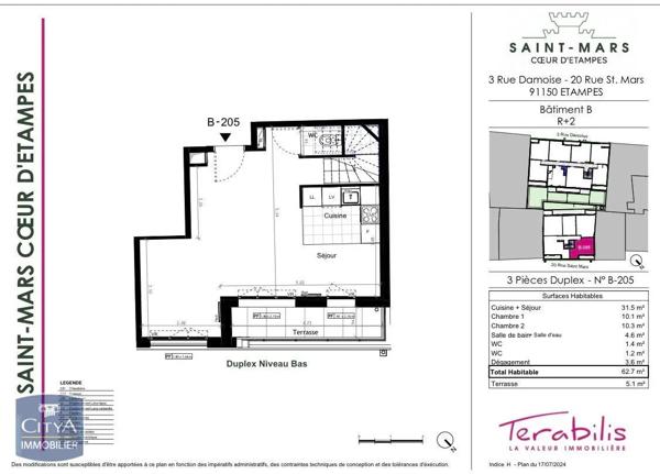 Appartement à louer 3 pièces 62.7m²
