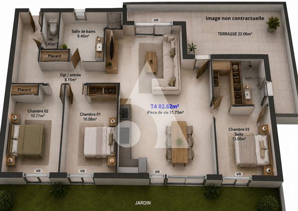 Appartement 4 pièces 82.62 m2