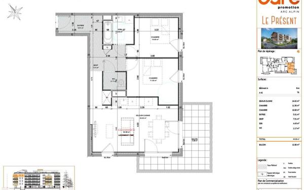 Appartement à vendre    3 pièces • 64,99 m2 Cognin