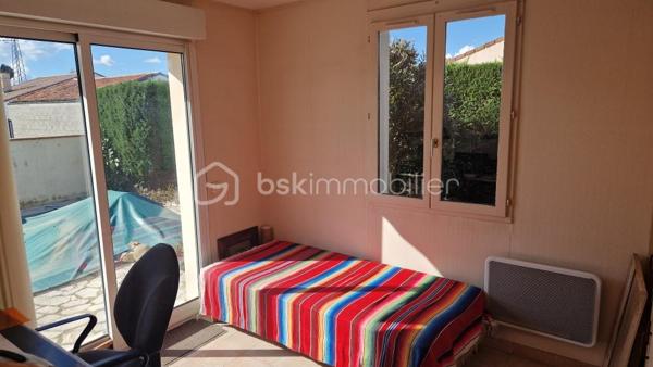 Dans un quartier calme proche des commodités, cette maison de 95 m² propose un beau séjour de 36 m² donnant sur une véranda, une cuisine, trois chambres, salle d'eau et garage. Pour le chauffage nous avons la climatisaton réversible et une cheminée avec insert. Le terrain de 596 m² fait le tour de la maison et la piscine n'attend plus que les beaux jours pour vous rafraîchir.