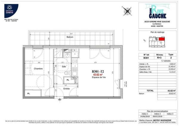 Appartement 2 pièces                                        - 44300 Nantes - Saint-Joseph-Bourg Réf : 12408